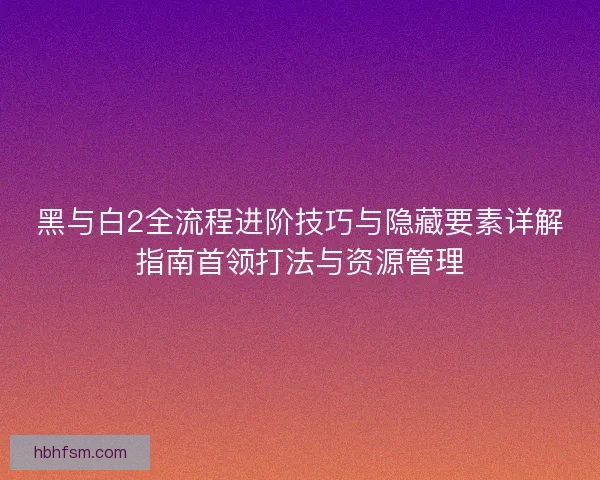 黑与白2全流程进阶技巧与隐藏要素详解指南首领打法与资源管理